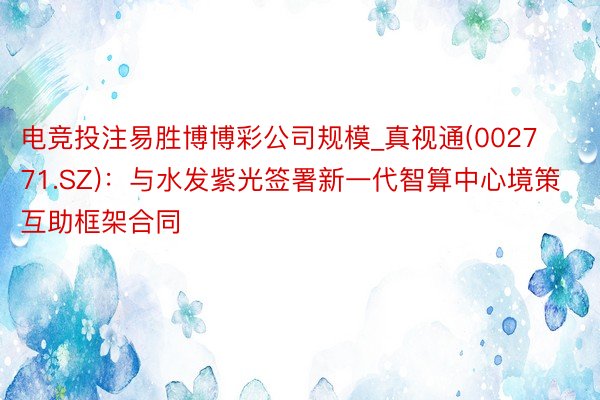 电竞投注易胜博博彩公司规模_真视通(002771.SZ)：与水发紫光签署新一代智算中心境策互助框架合同